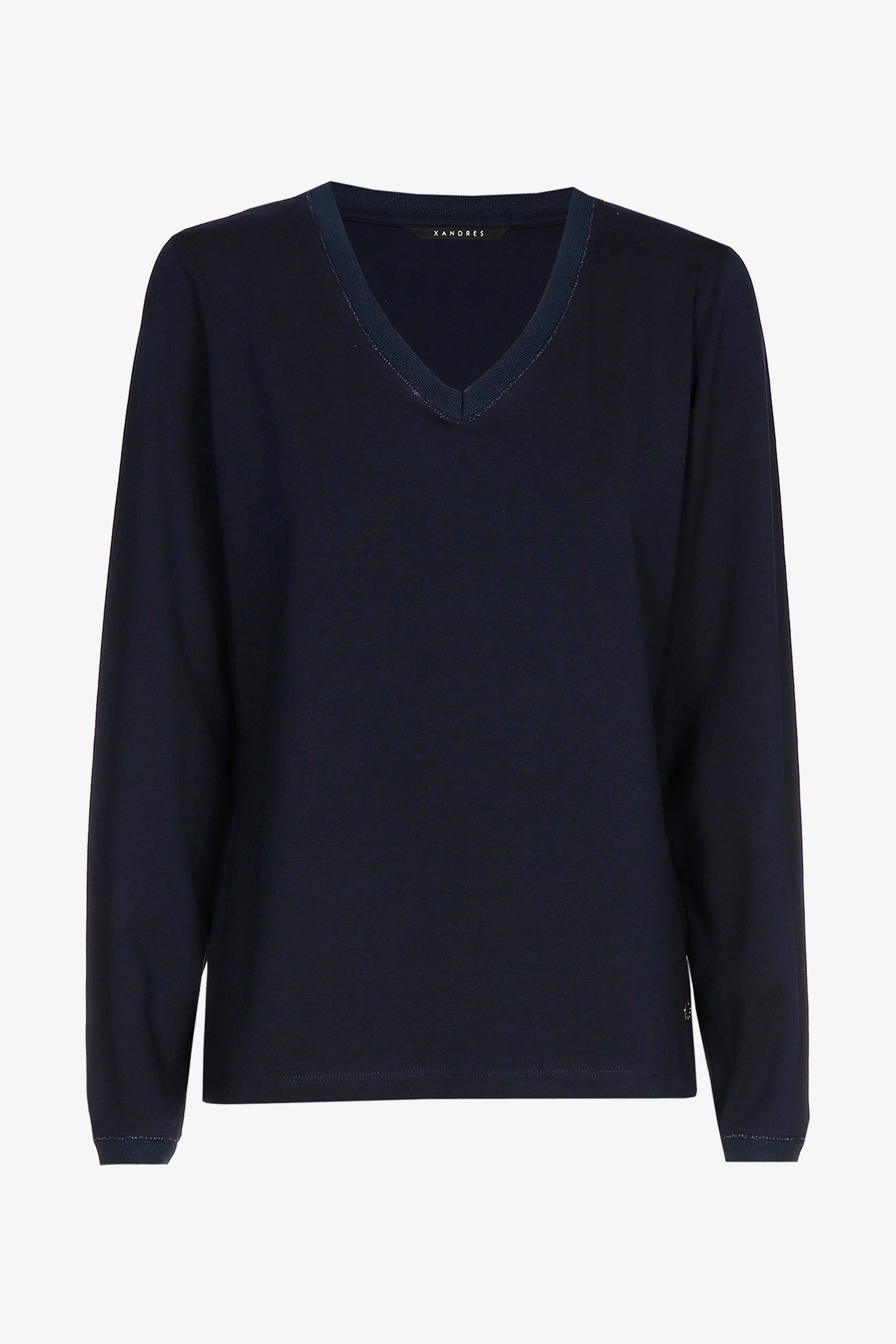 Navyblauw T-shirt met V-hals en lange mouwen