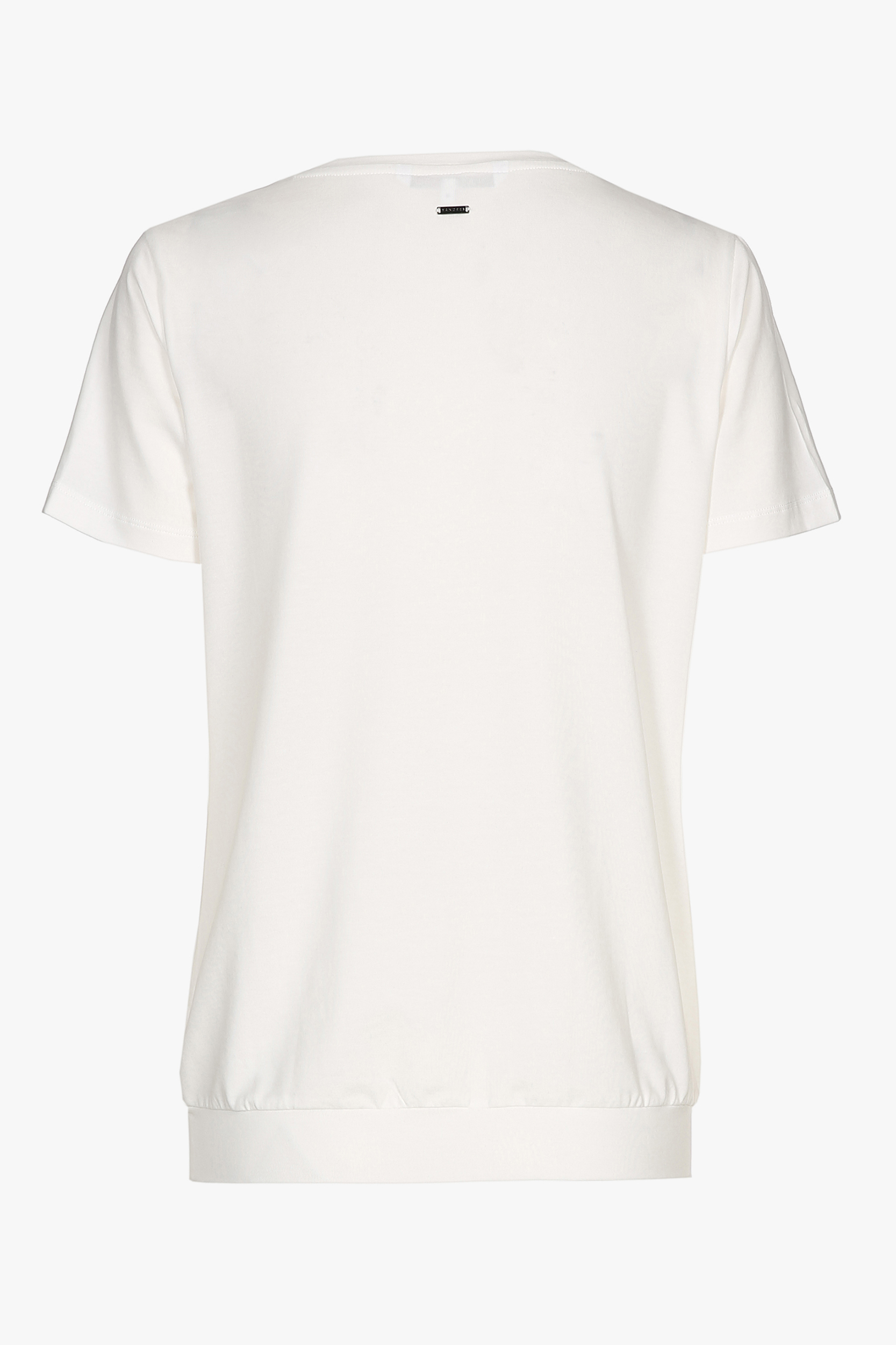 Ecrufarbenes T-Shirt mit V-Ausschnitt
