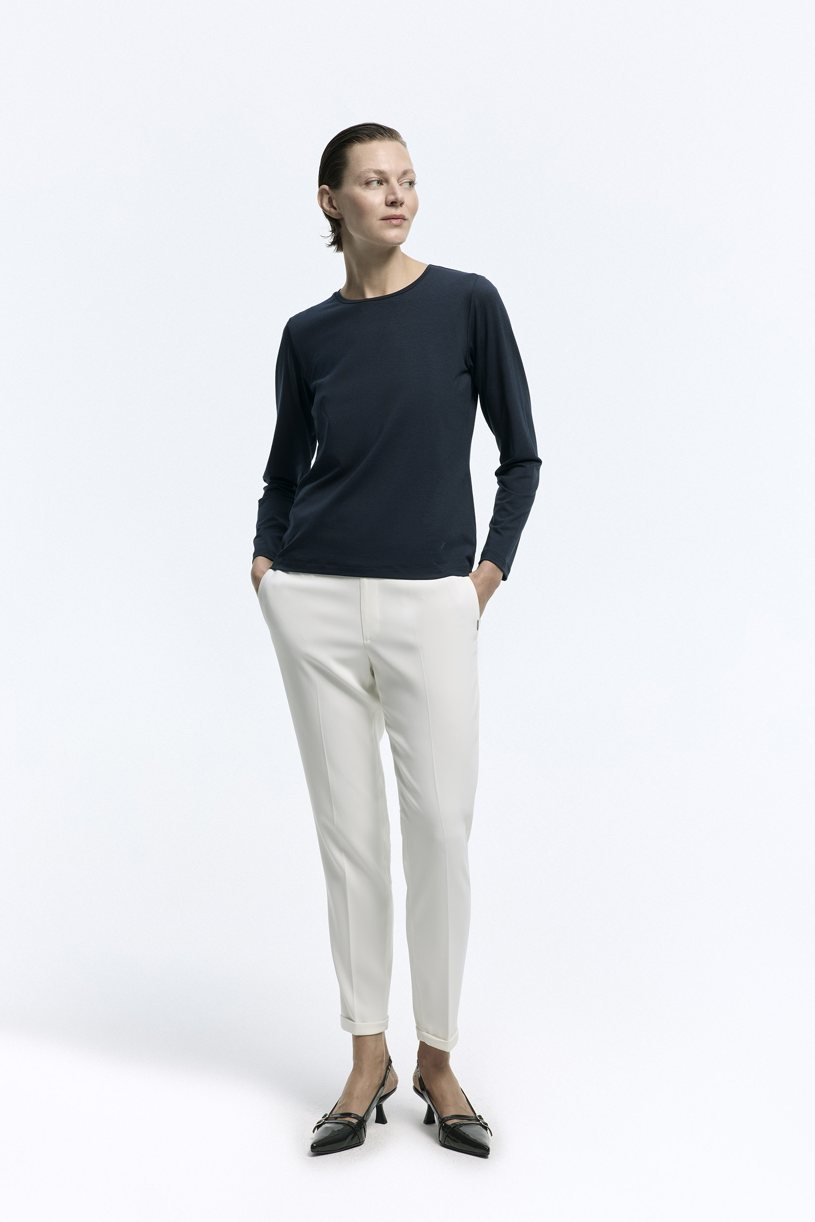 T-shirt met ronde hals en lange mouwen