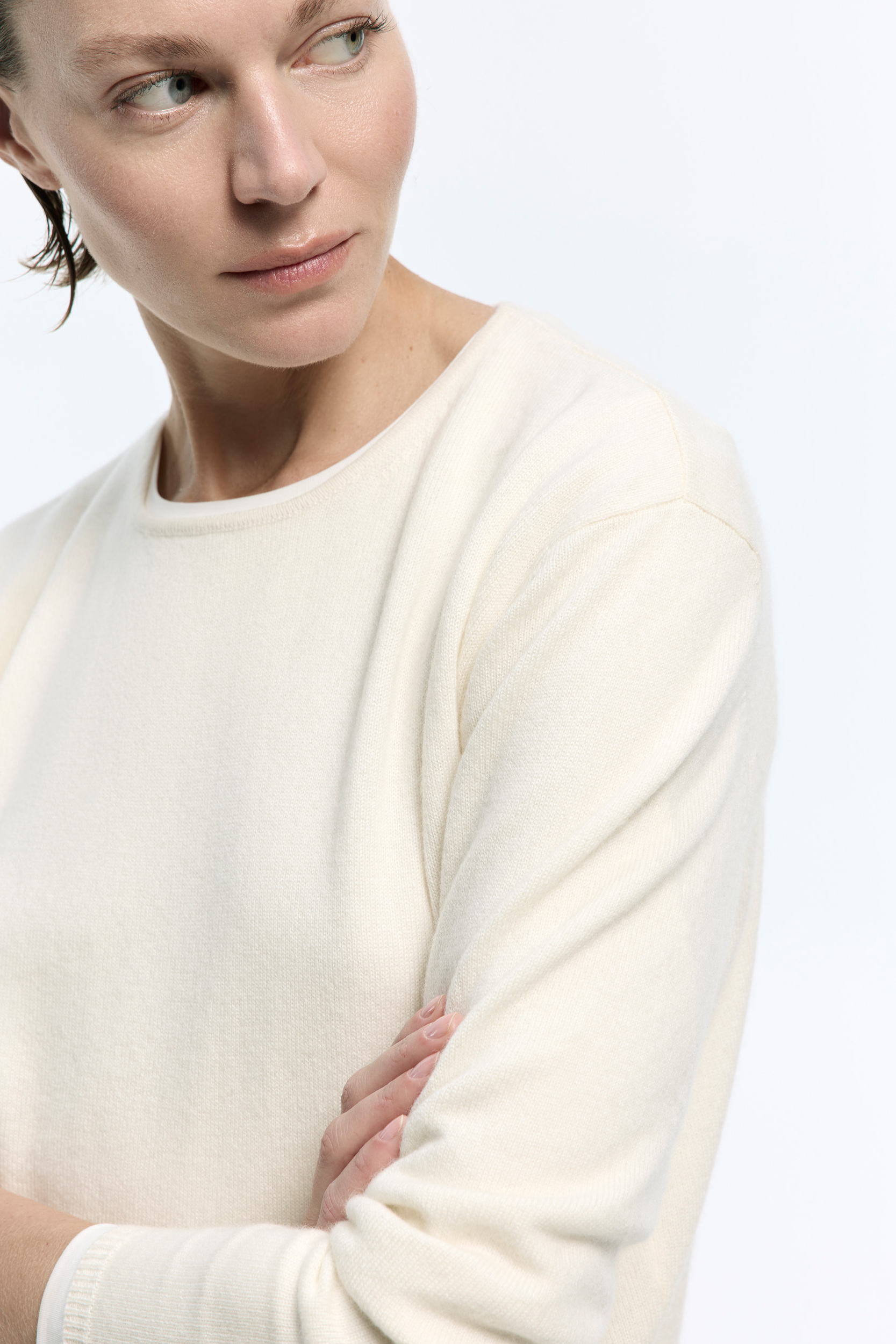 Pull en cachemire blanc à col rond