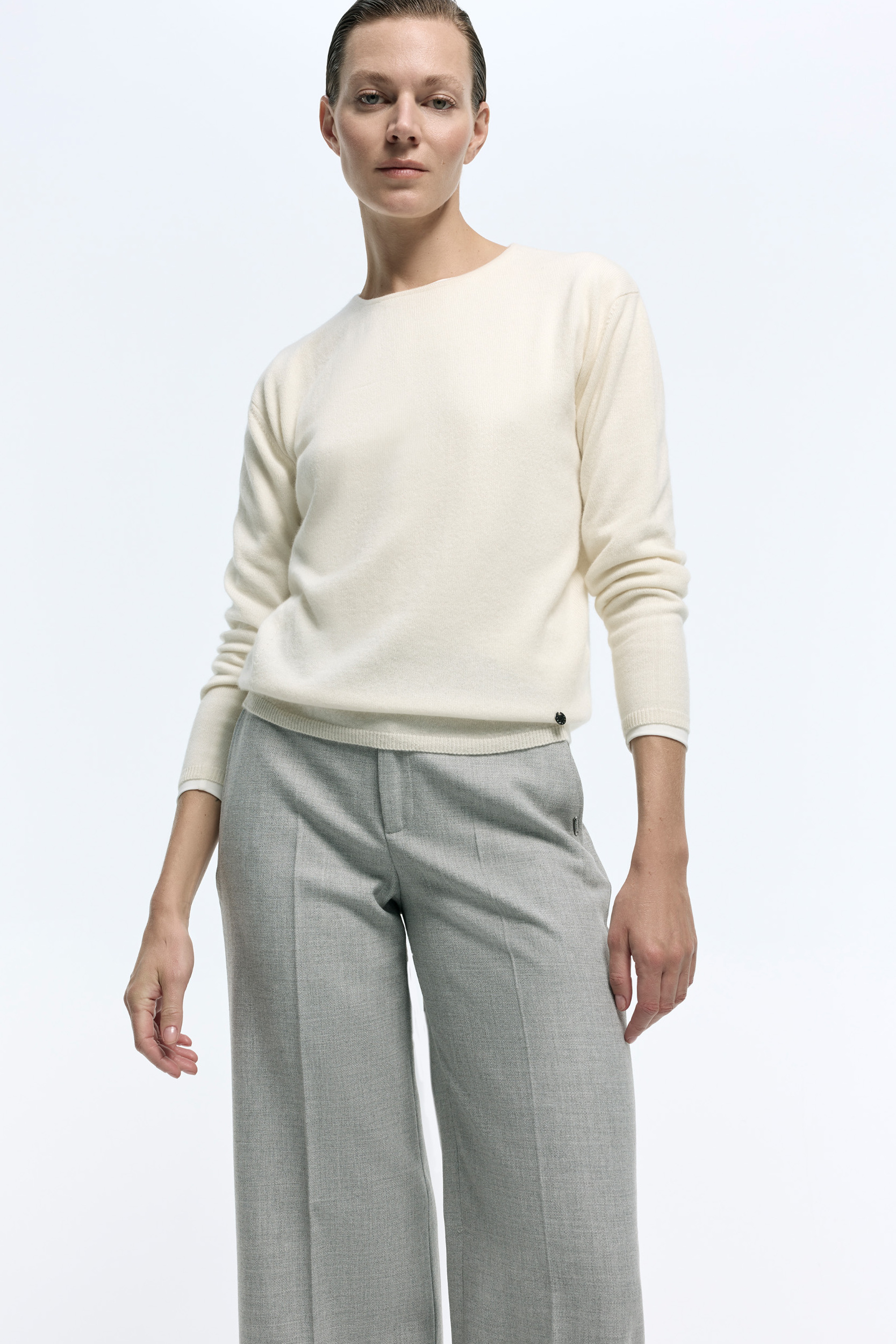 Pull en cachemire blanc à col rond