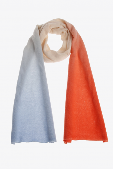 Cashmere sjaal in koraal, wit en blauw