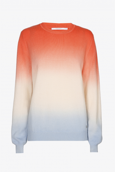 Coral, white and blue cashmere pullover