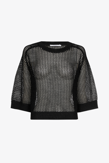 Knitted pullover with crochet pattern