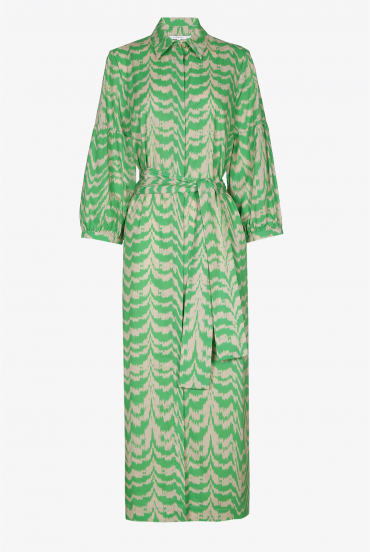 Langes Blusenkleid mit grünem Muster