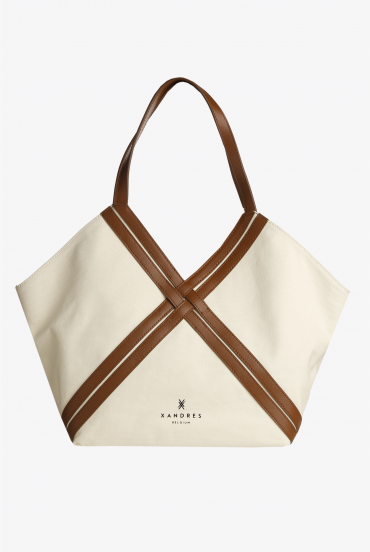 White tote with leather details