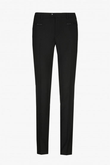 Smart black woollen trousers with a slim fit