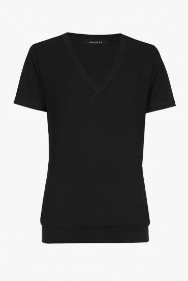 Black T-shirt with a V-neck