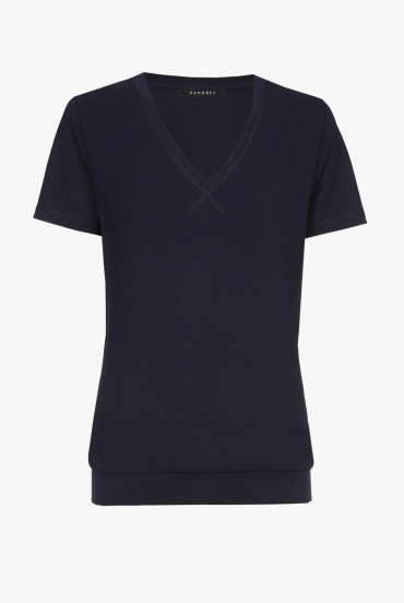 Navy-blue T-shirt with a V-neck