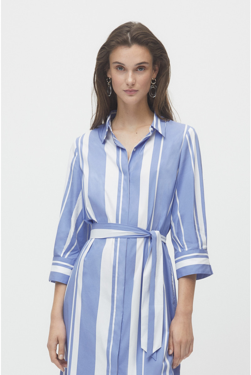 Blue and white striped shirt dress