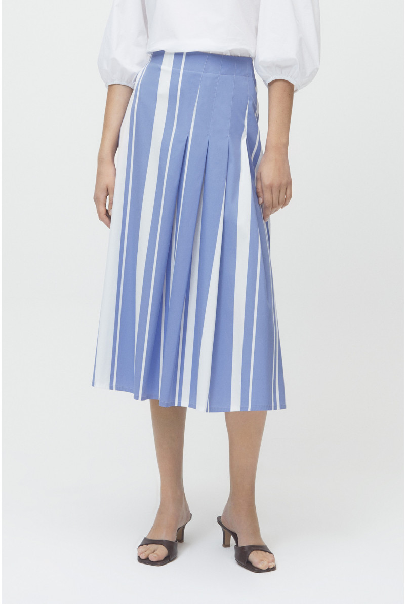 Blue and white striped maxi skirt with pleats