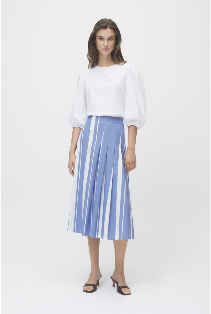 Blue and white striped maxi skirt with pleats