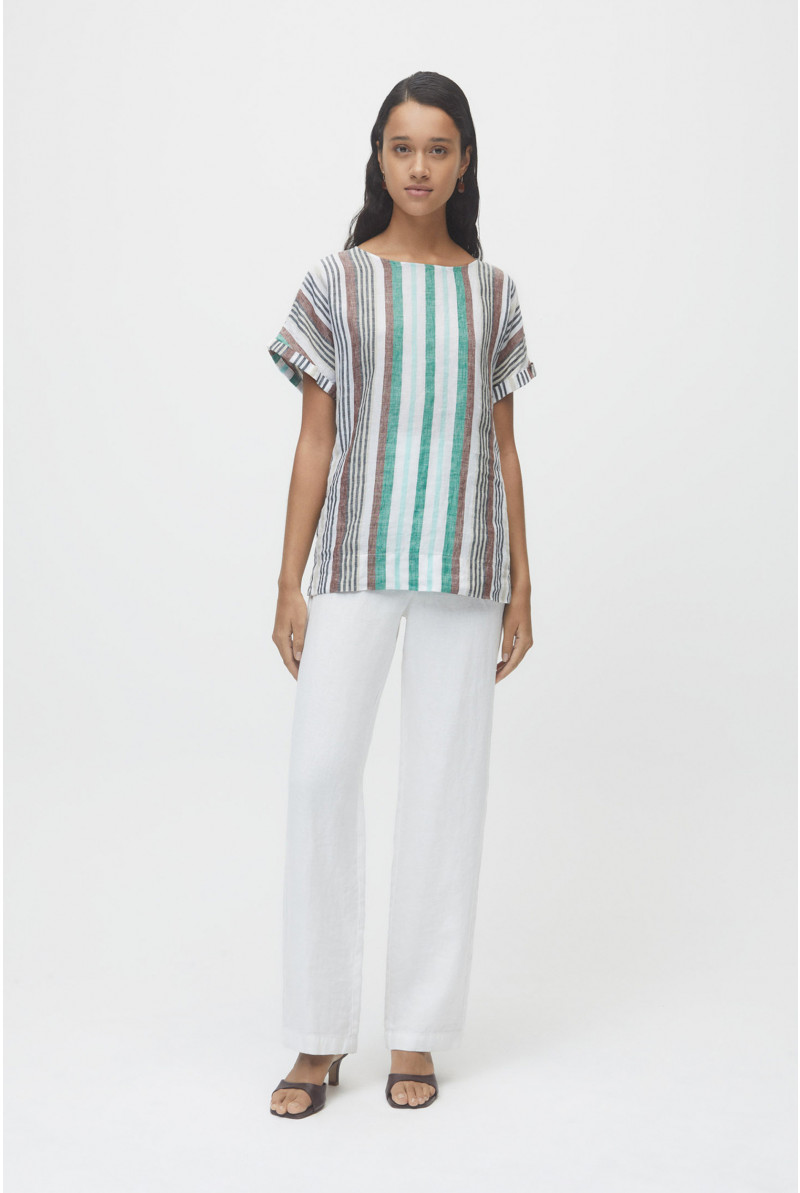 Linen top with green stripes