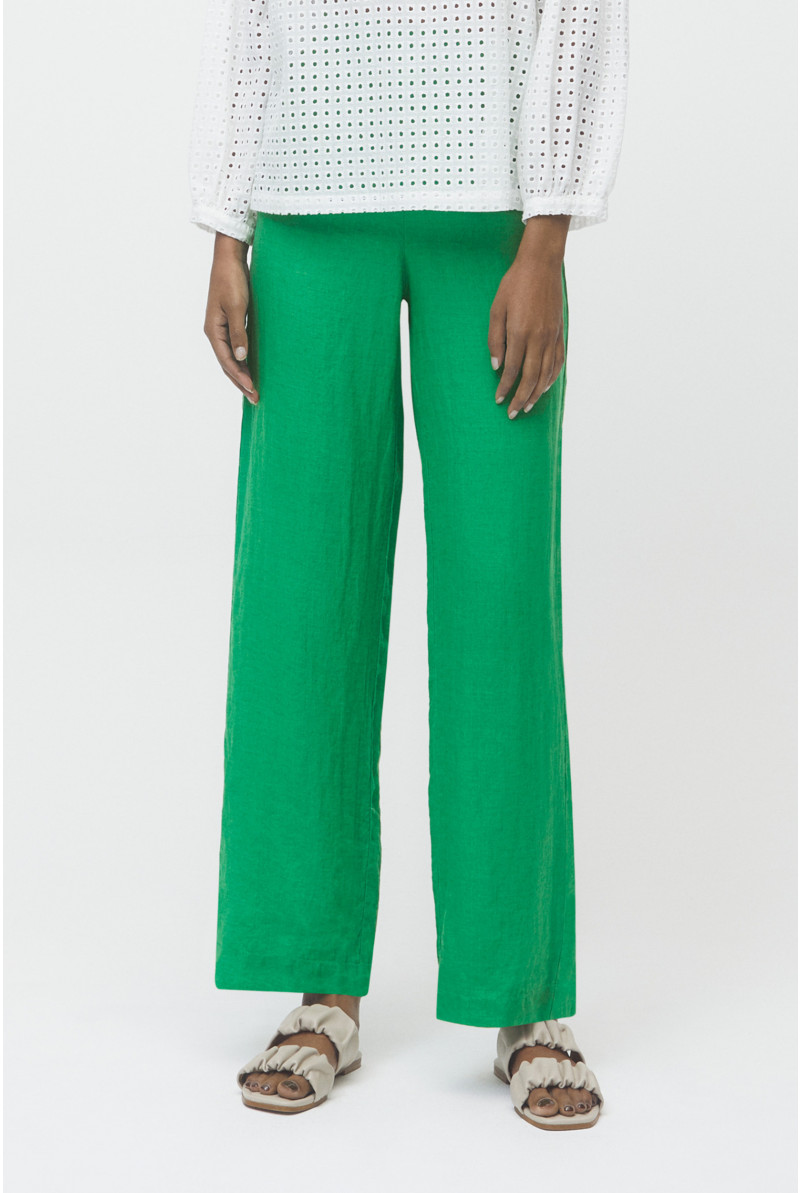 Green linen trousers