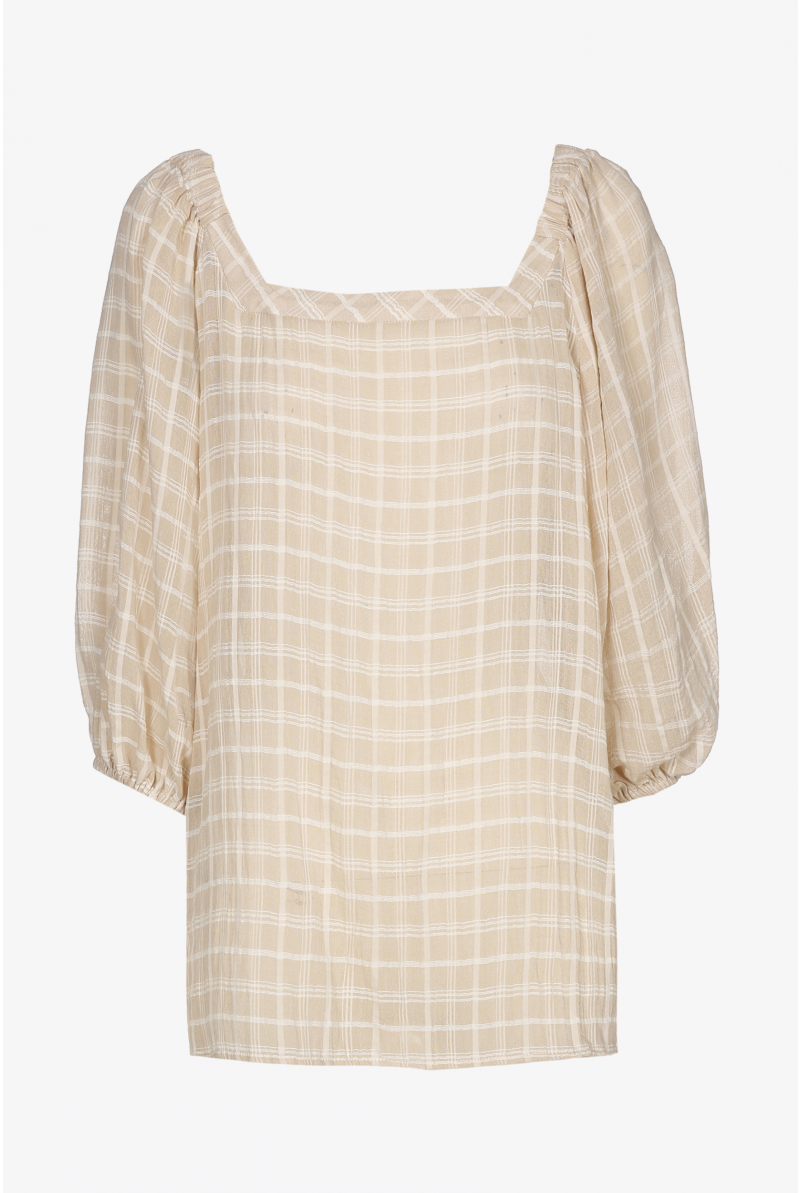 Beige blouse with straight neck
