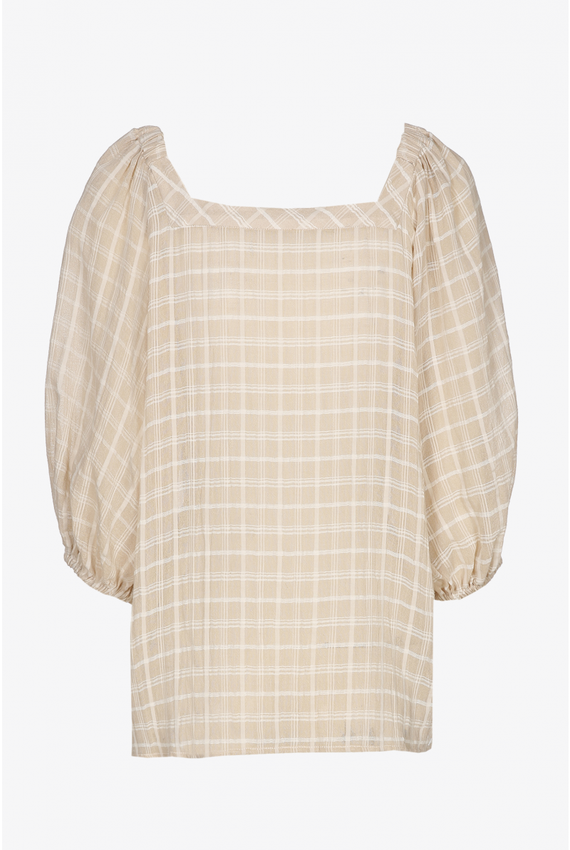 Beige blouse with straight neck
