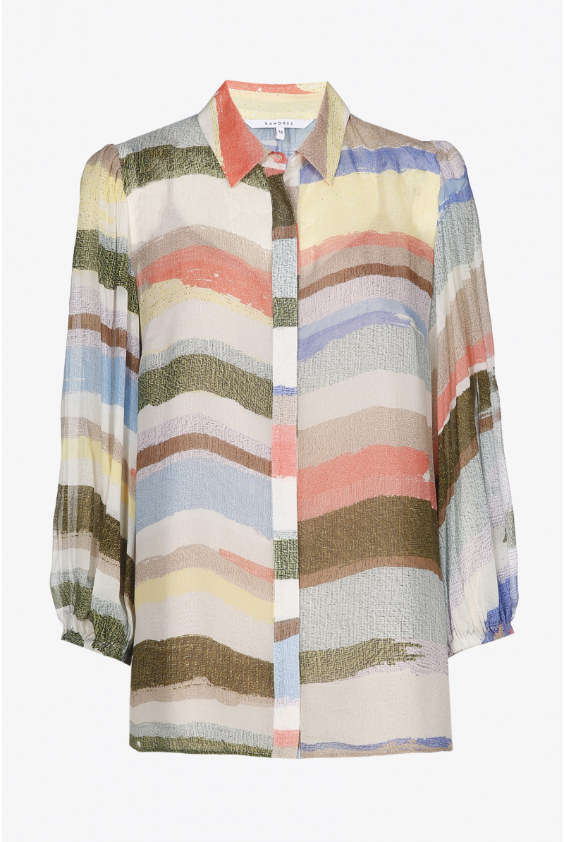 Kleurrijke blouse met kraag in modieuze print