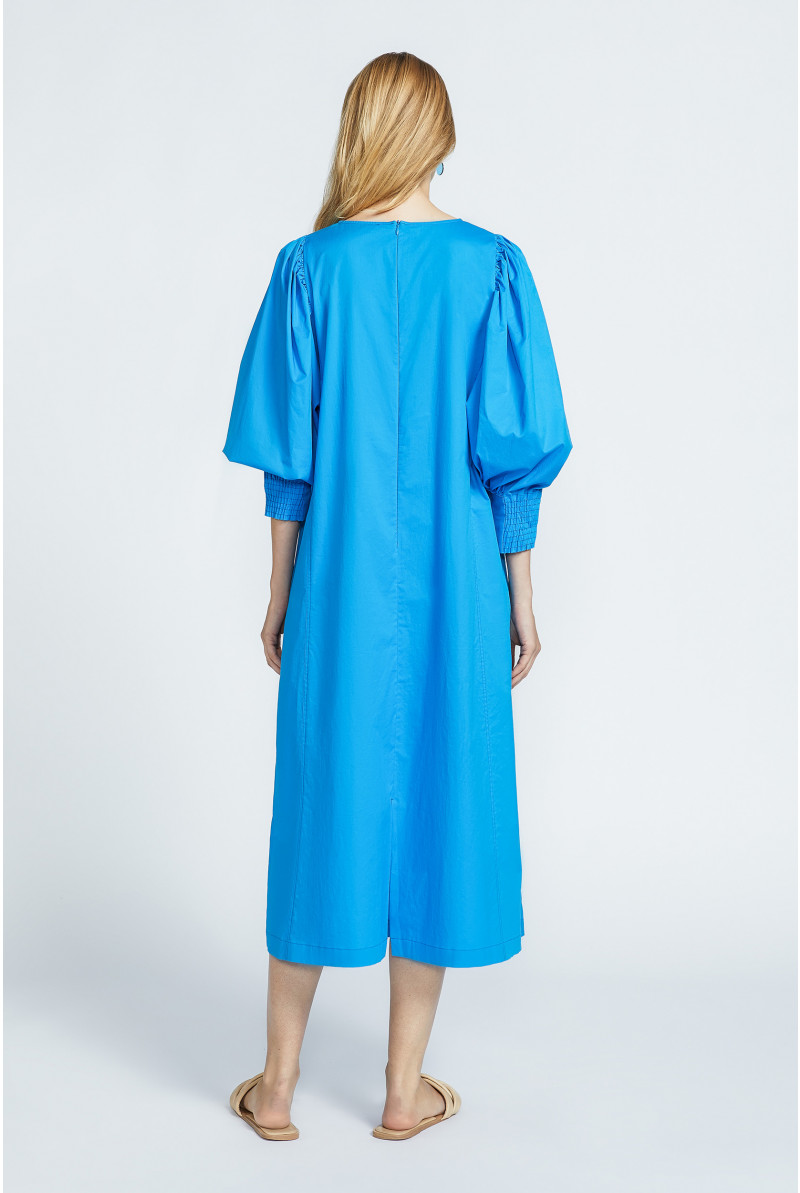 Midi dress with puff sleeves