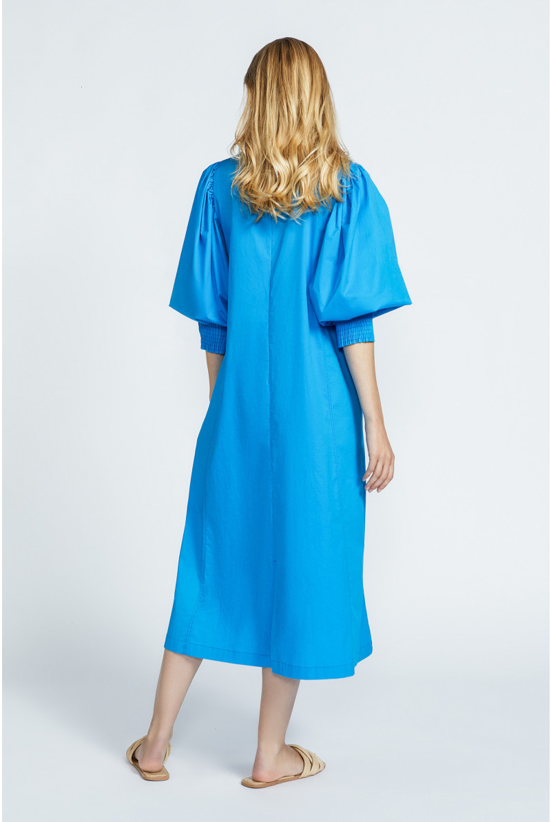 Midi dress with puff sleeves