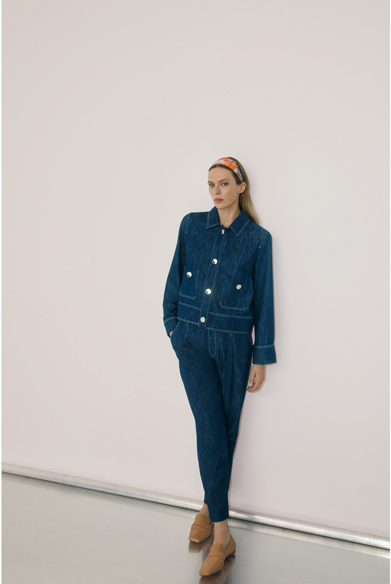 Trousers in supple denim fabric