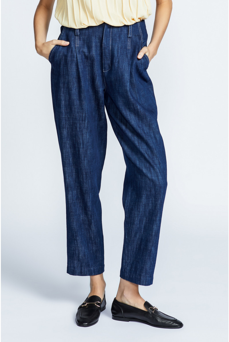 Trousers in supple denim fabric