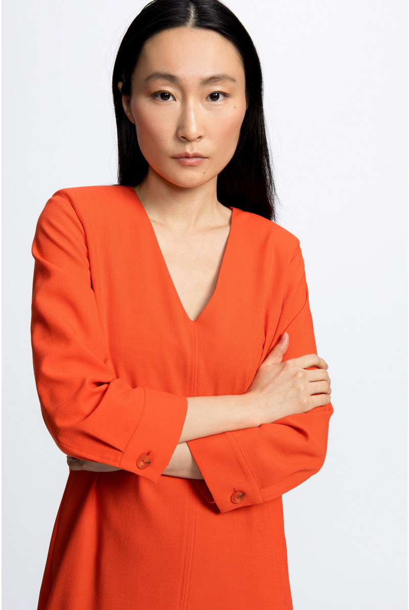 Midi dress with V-neck