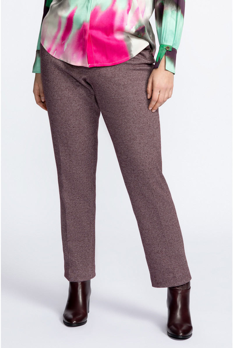 Pantalon à pli marqué avec motif pied-de-poule