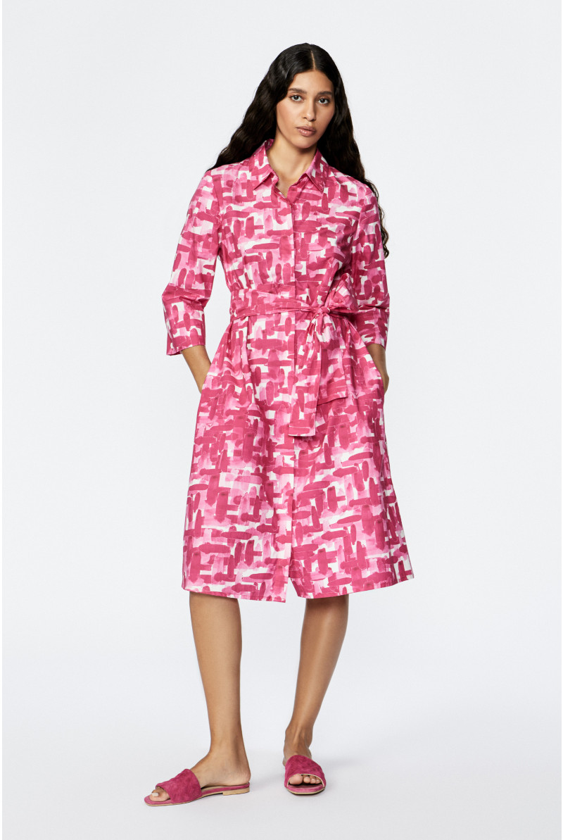 Shirt dress with polygrid print