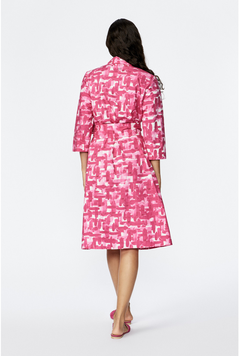 Shirt dress with polygrid print