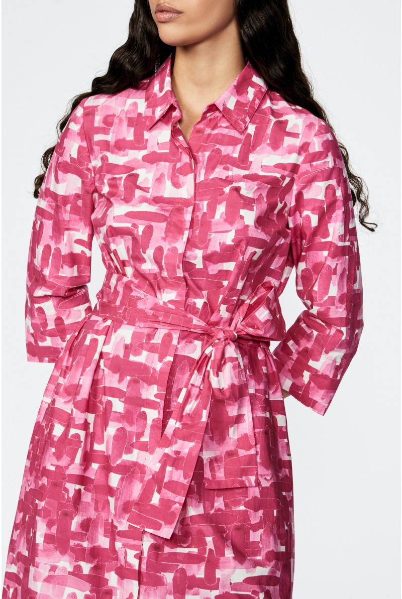 Shirt dress with polygrid print