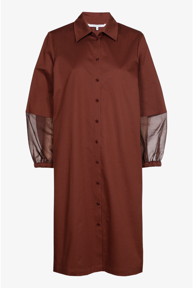 Katoenen jurk met organza mouwen