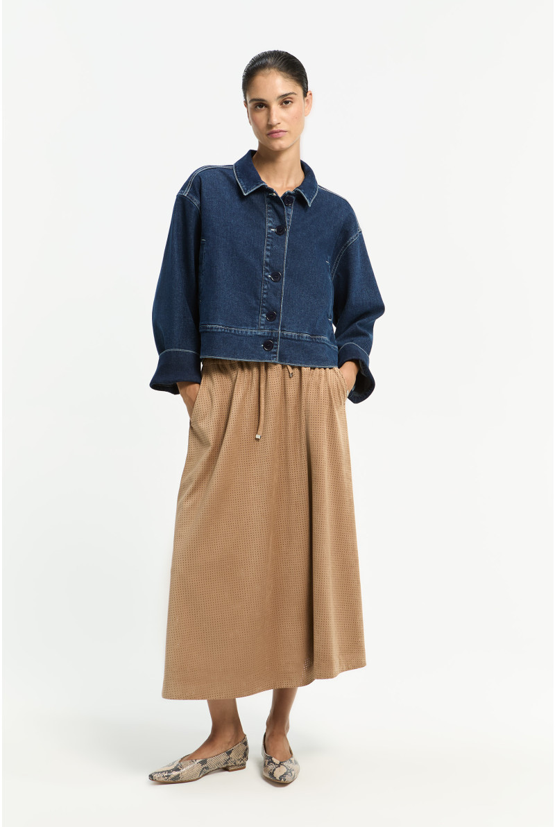 Soepelvallende rok in faux suède