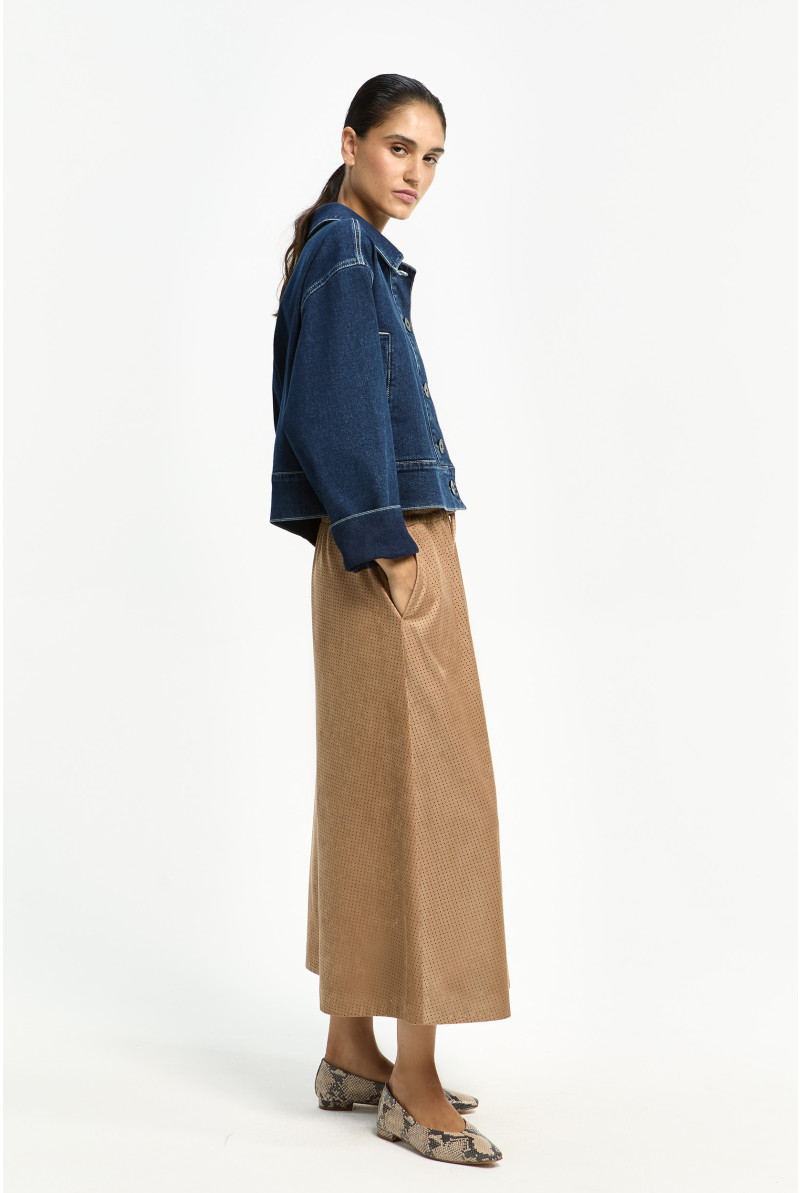 Soepelvallende rok in faux suède