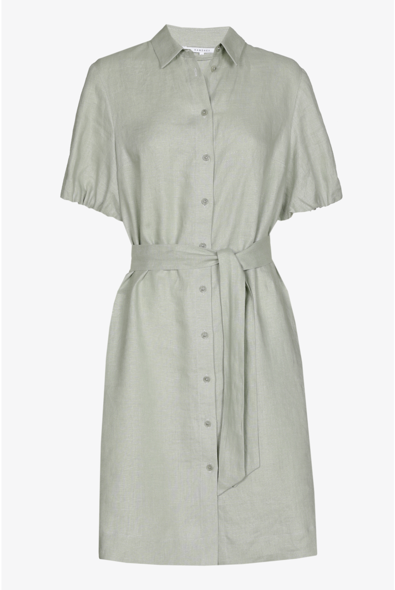 Hemdblusenkleid aus Leinen mit Ballonärmeln