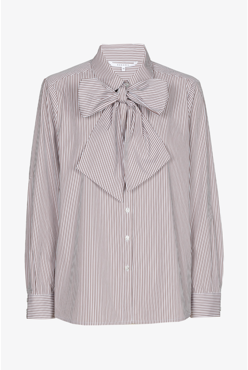 Striped blouse with detachable bow ribbon
