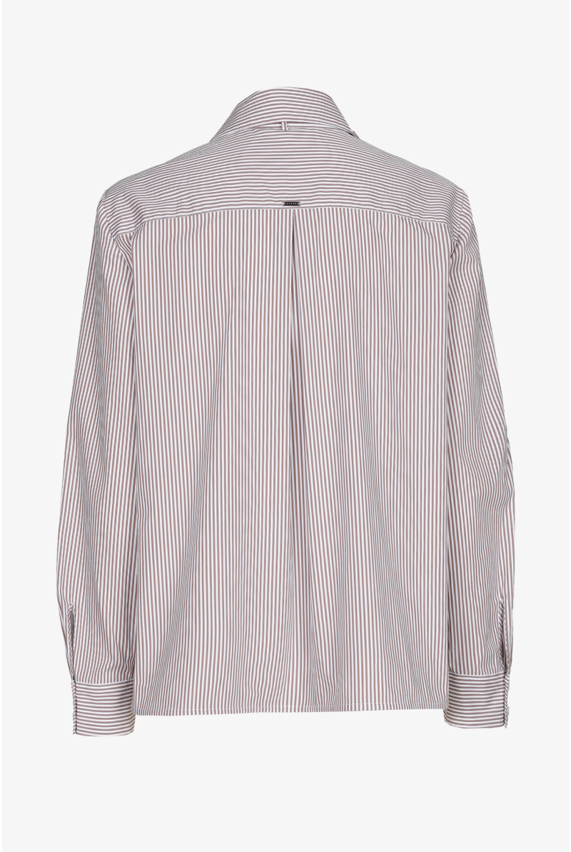 Striped blouse with detachable bow ribbon