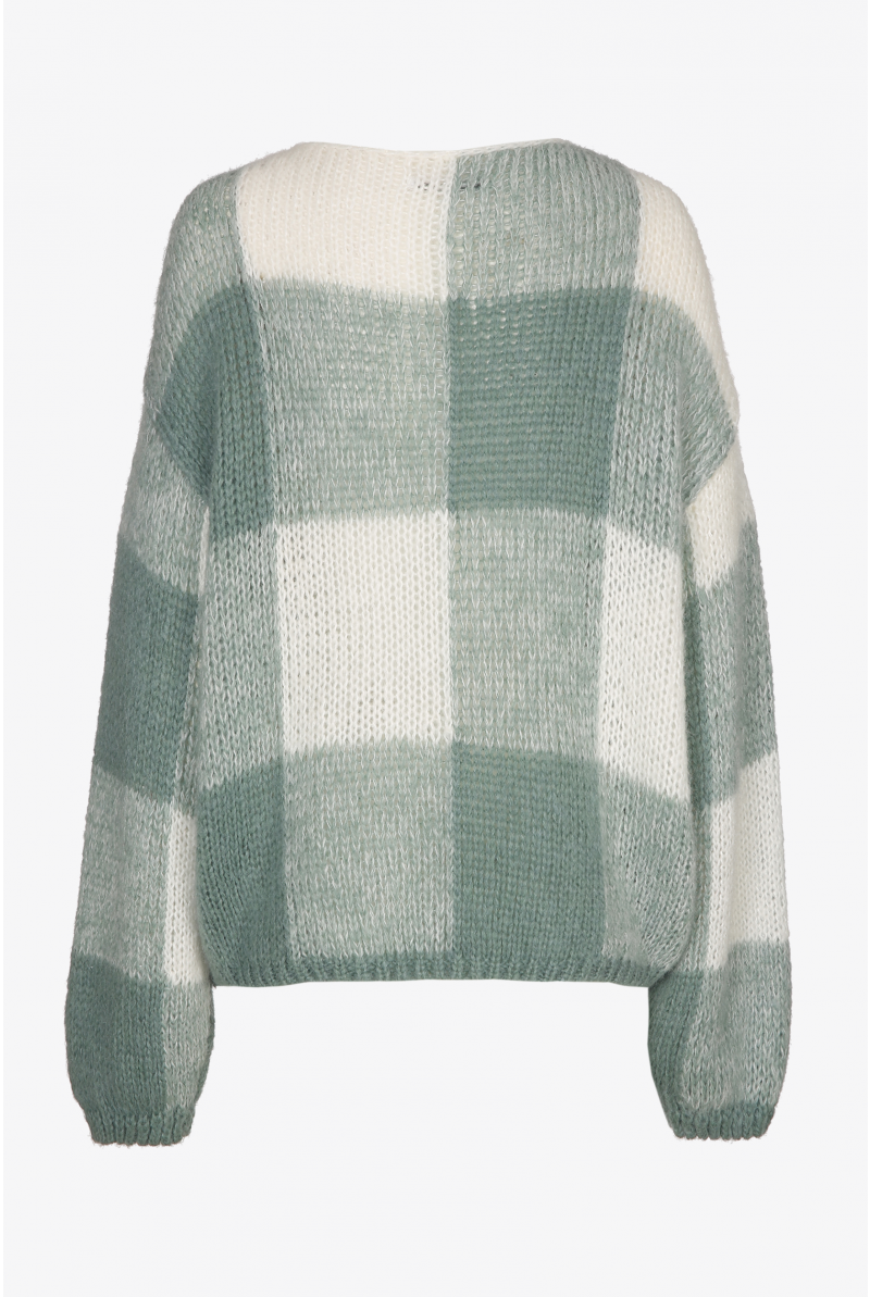 Green knitted pullover with round neck