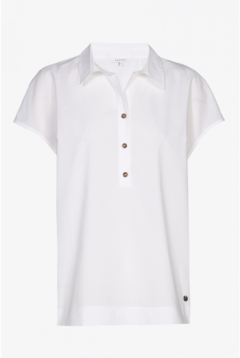 White polo with buttons and short sleeves