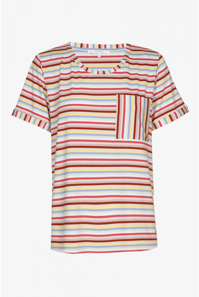 Red, brown and blue striped T-shirt