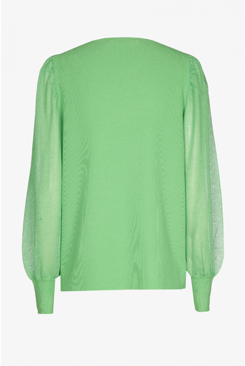 Green pullover with square neck and puff sleeves
