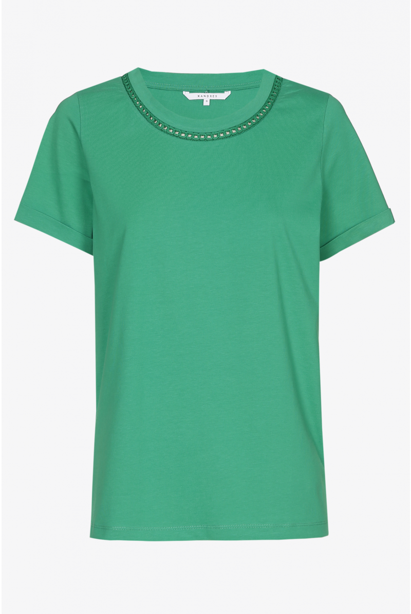 T-shirt met ronde hals en studs in groen