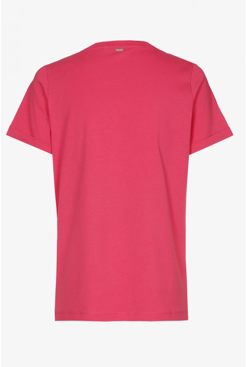 T-shirt rose rouge doté d'une encolure ronde et de clous