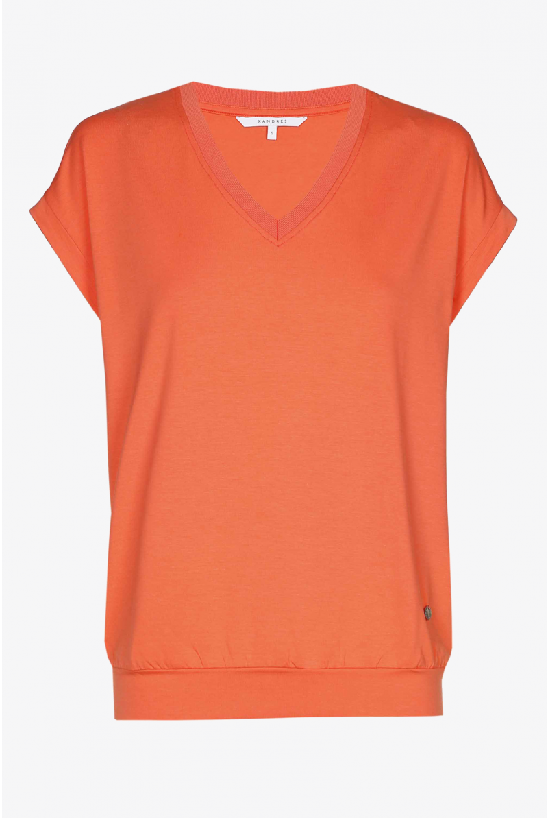 Orange T-shirt with puff effect at the hem