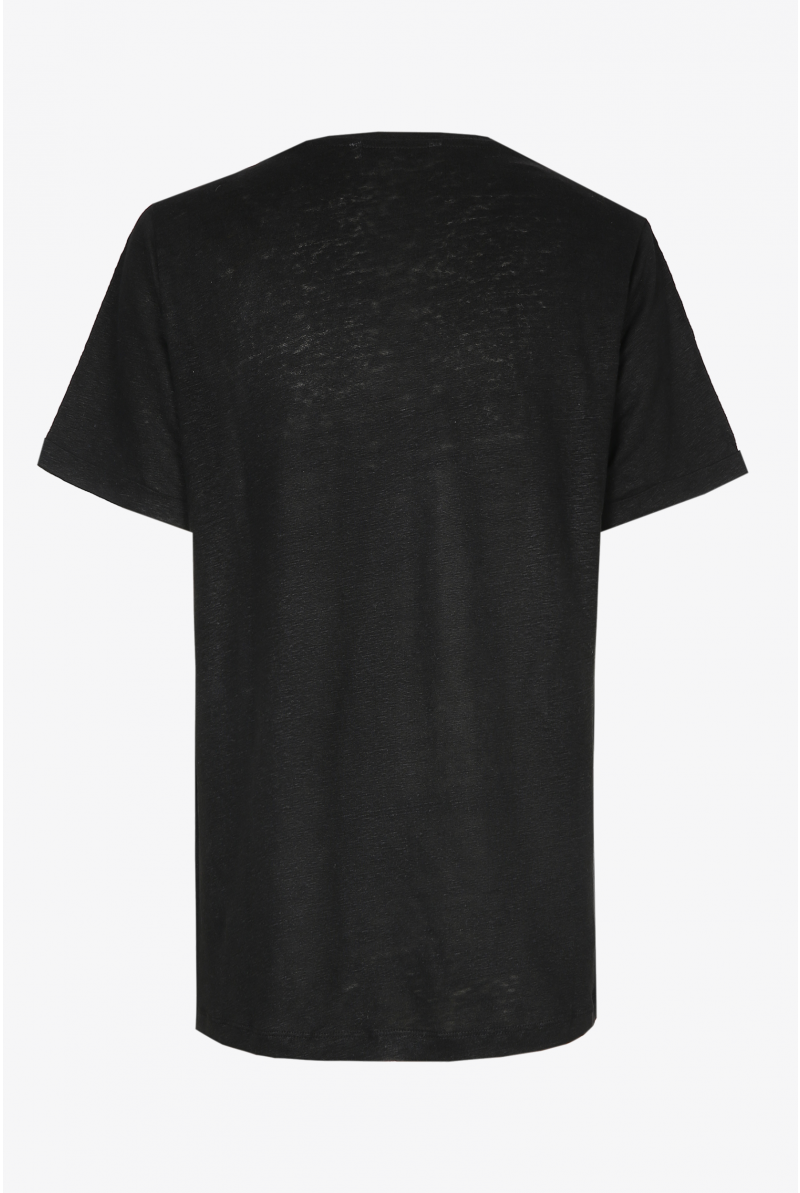 Black linen T-shirt with V-neck