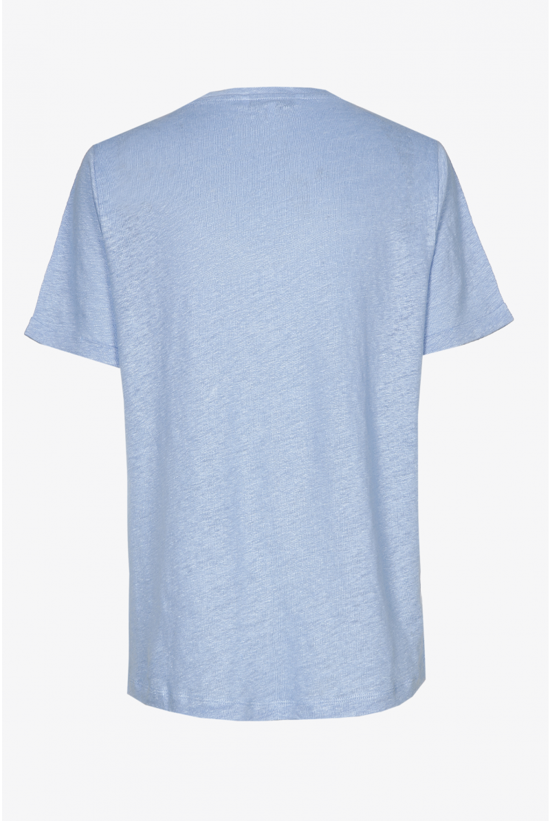 T-shirt en lin bleu clair à col en V