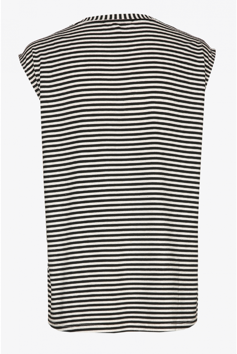 Sleeveless top with black stripes