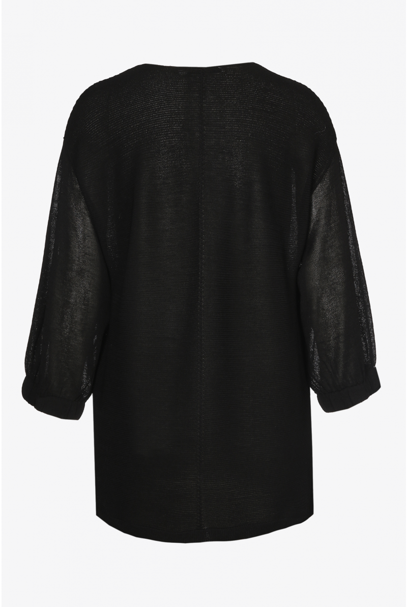 Zwarte trui in tricot met korte mouwen