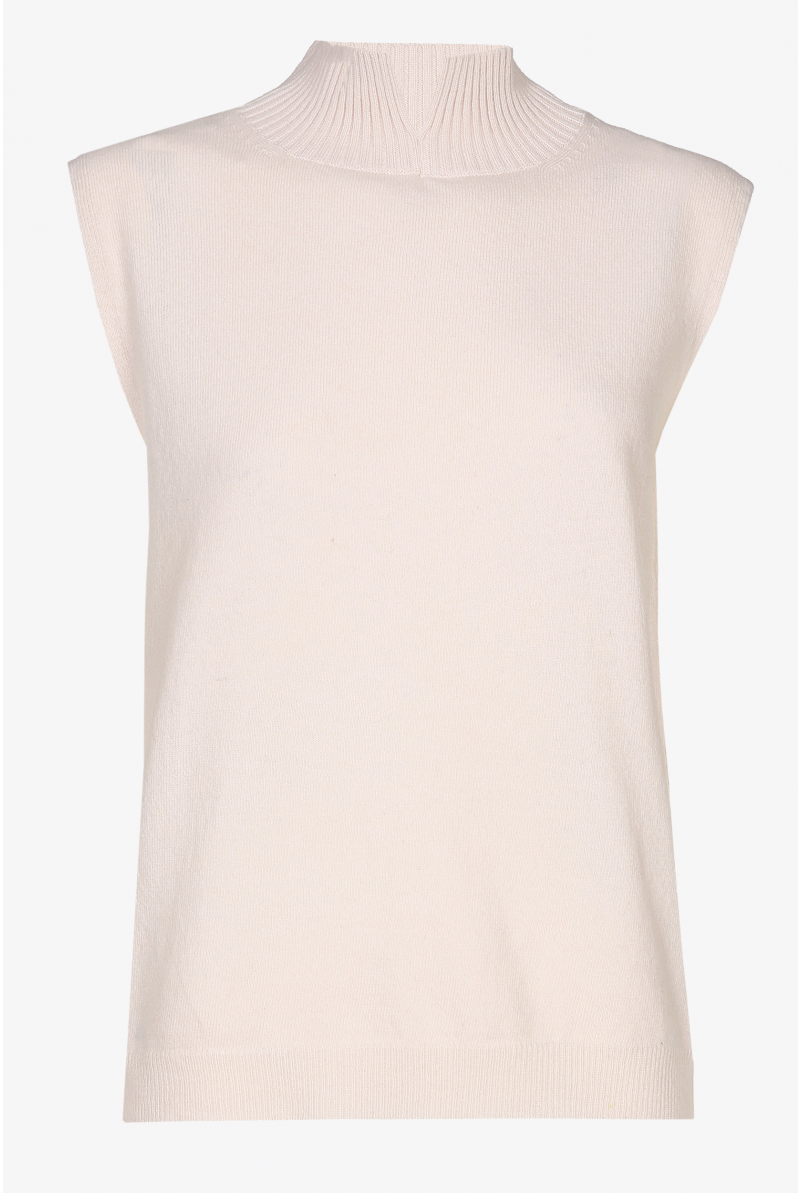 Sleeveless sweater with standing collar