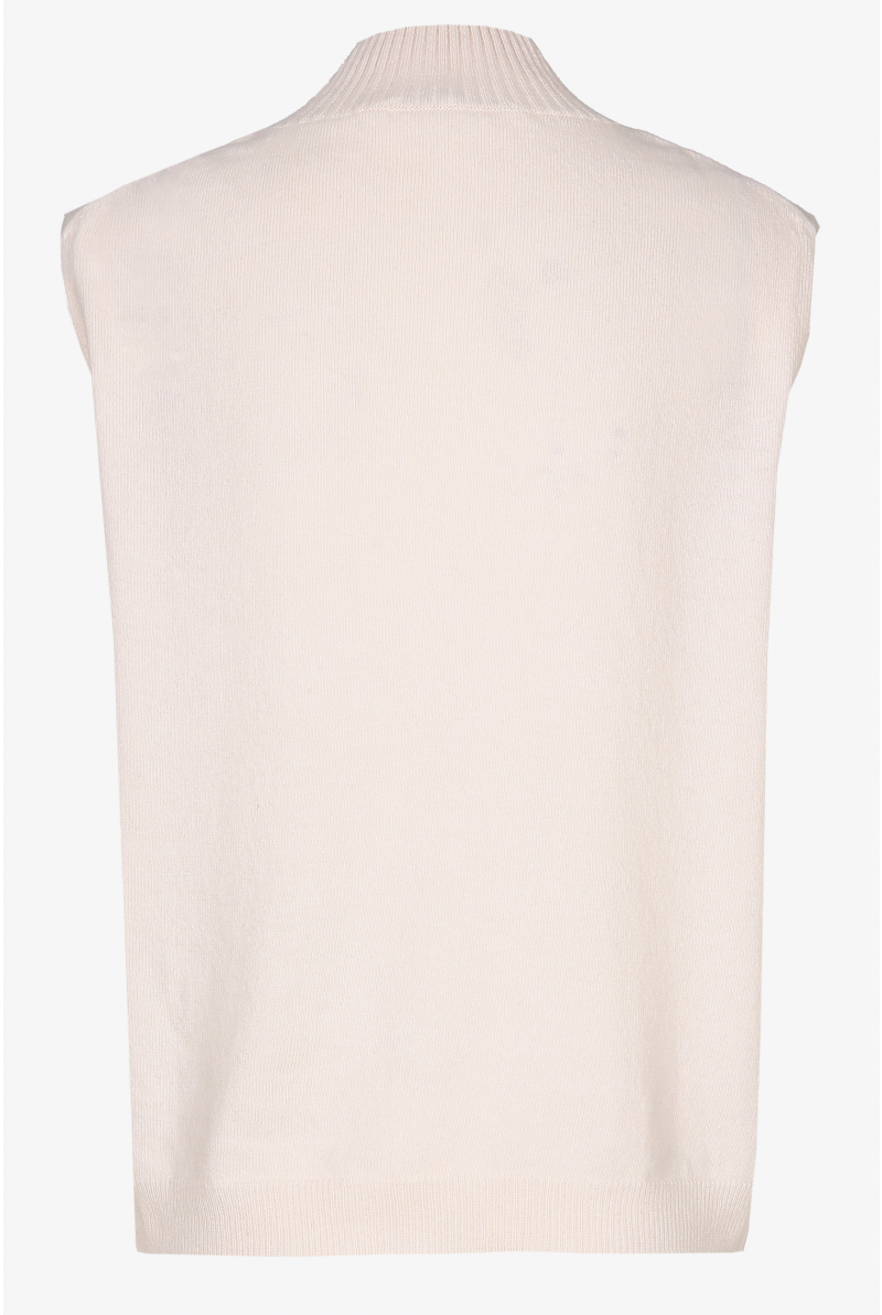 Sleeveless sweater with standing collar