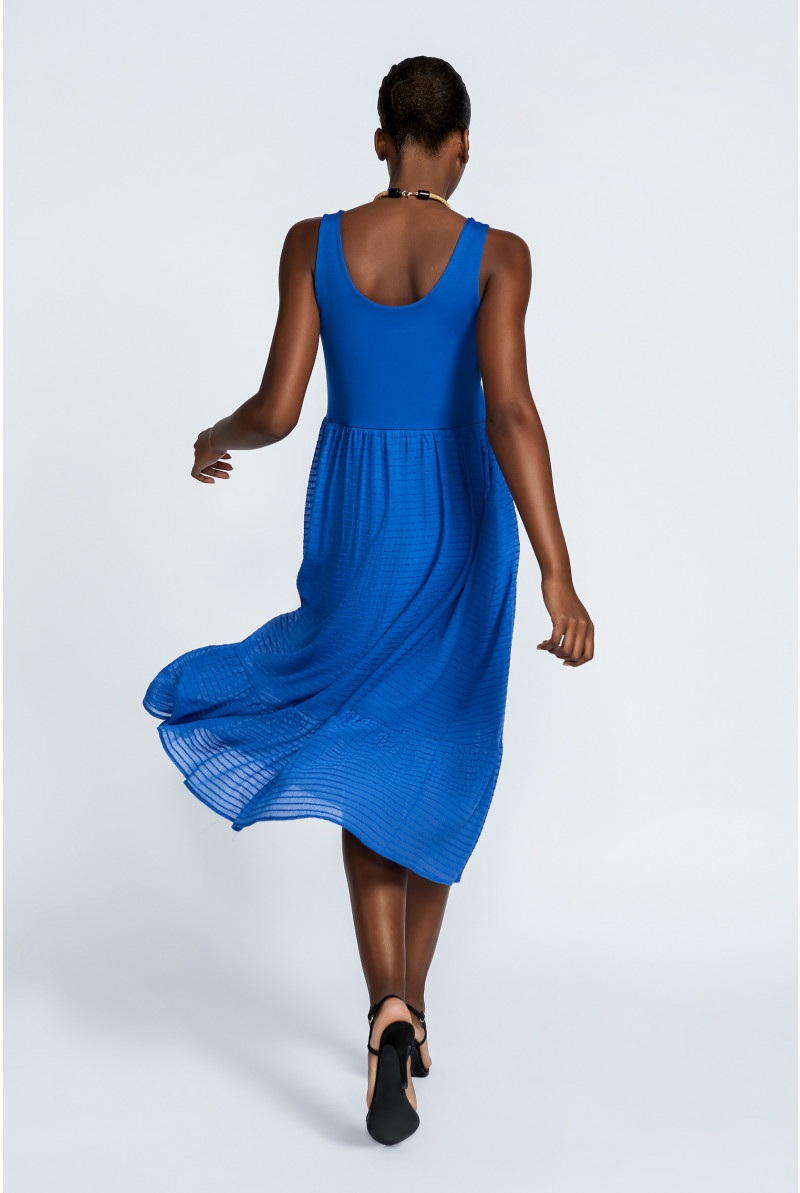 Sleeveless maxi dress with voile